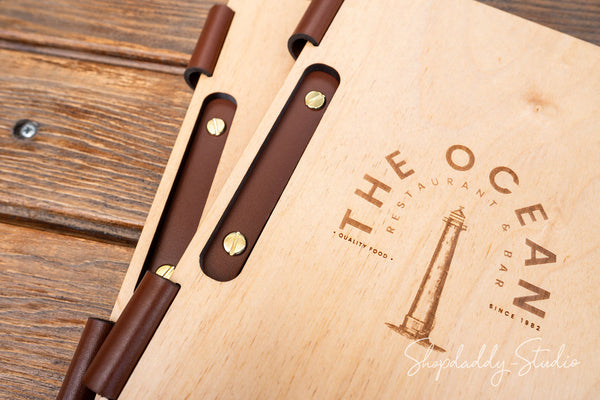 Matt Lacquer Wooden Menu Holder with Slot with logo