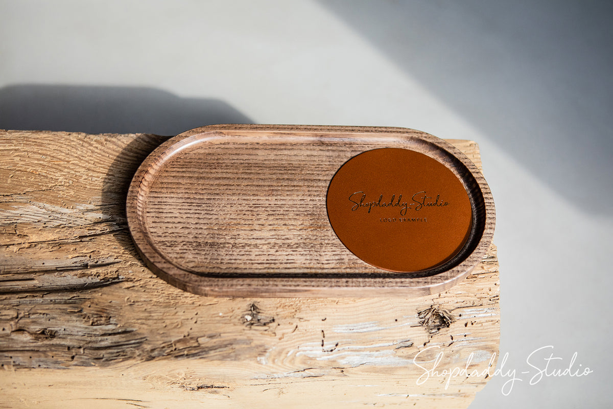 restaurant Walnut Wooden Tray with Leather Coaster