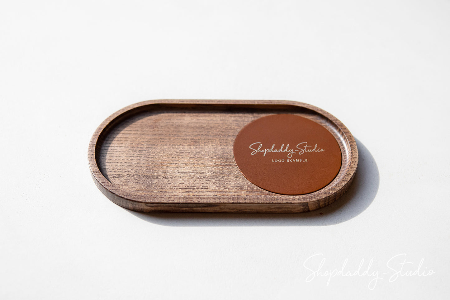 Walnut Wood Tray with Leather Coaster