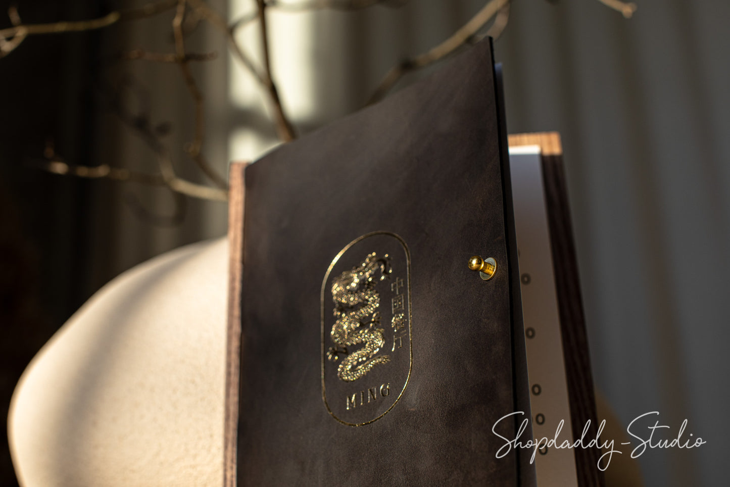 Wooden and Leather Menu Holder