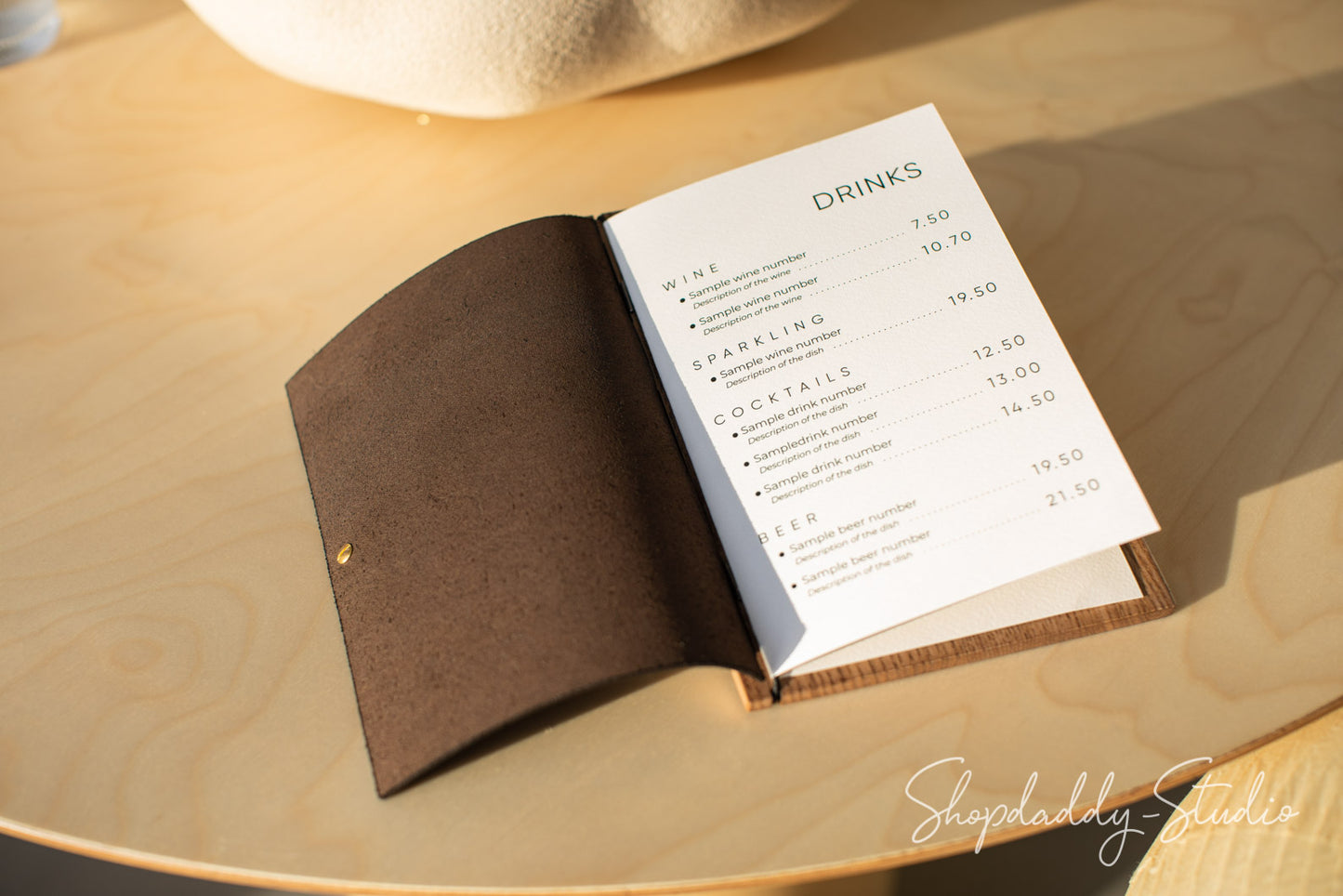 black leather and Wood Clipboard Menu