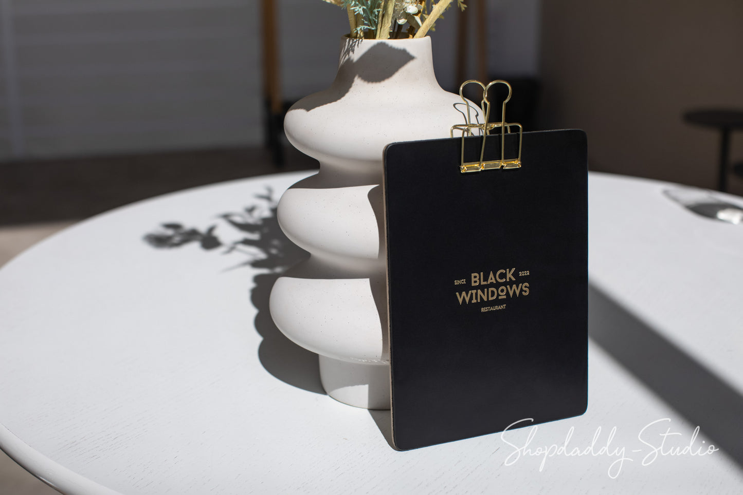 restaurant Black Menu Holder with Golden Binder
