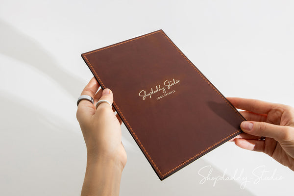 Brown Leather Menu Holder with Top & Bottom Pockets