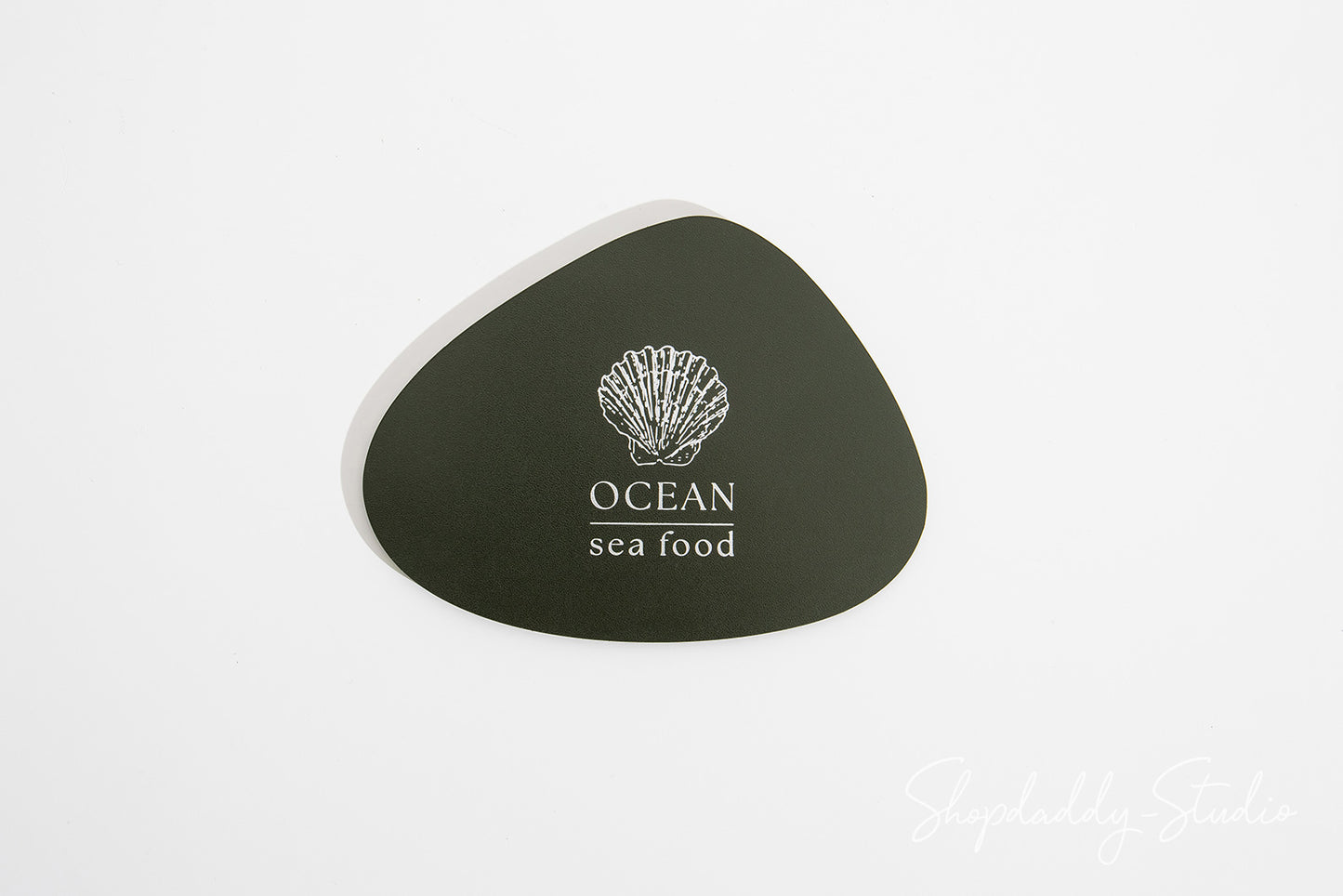 Custom Green Leather Pebble Coasters Set (5 pcs)