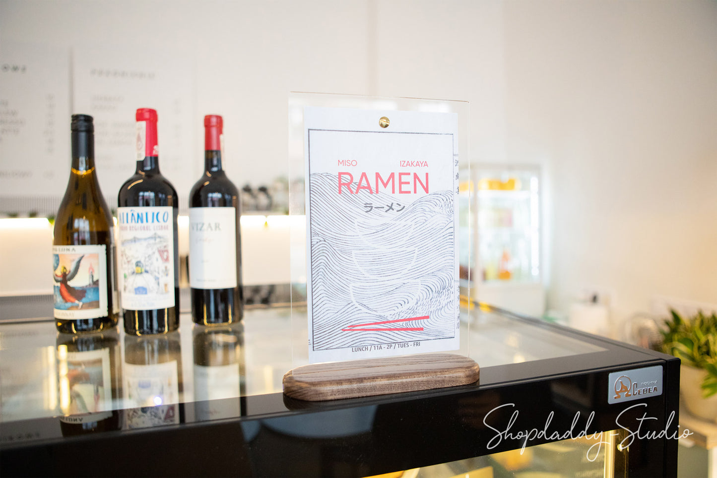 Walnut Wooden/Acrylic Table Menu Stand for bar