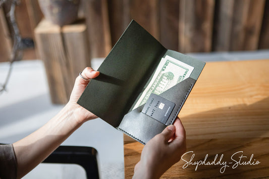 Green Italian Leather Check Holder
