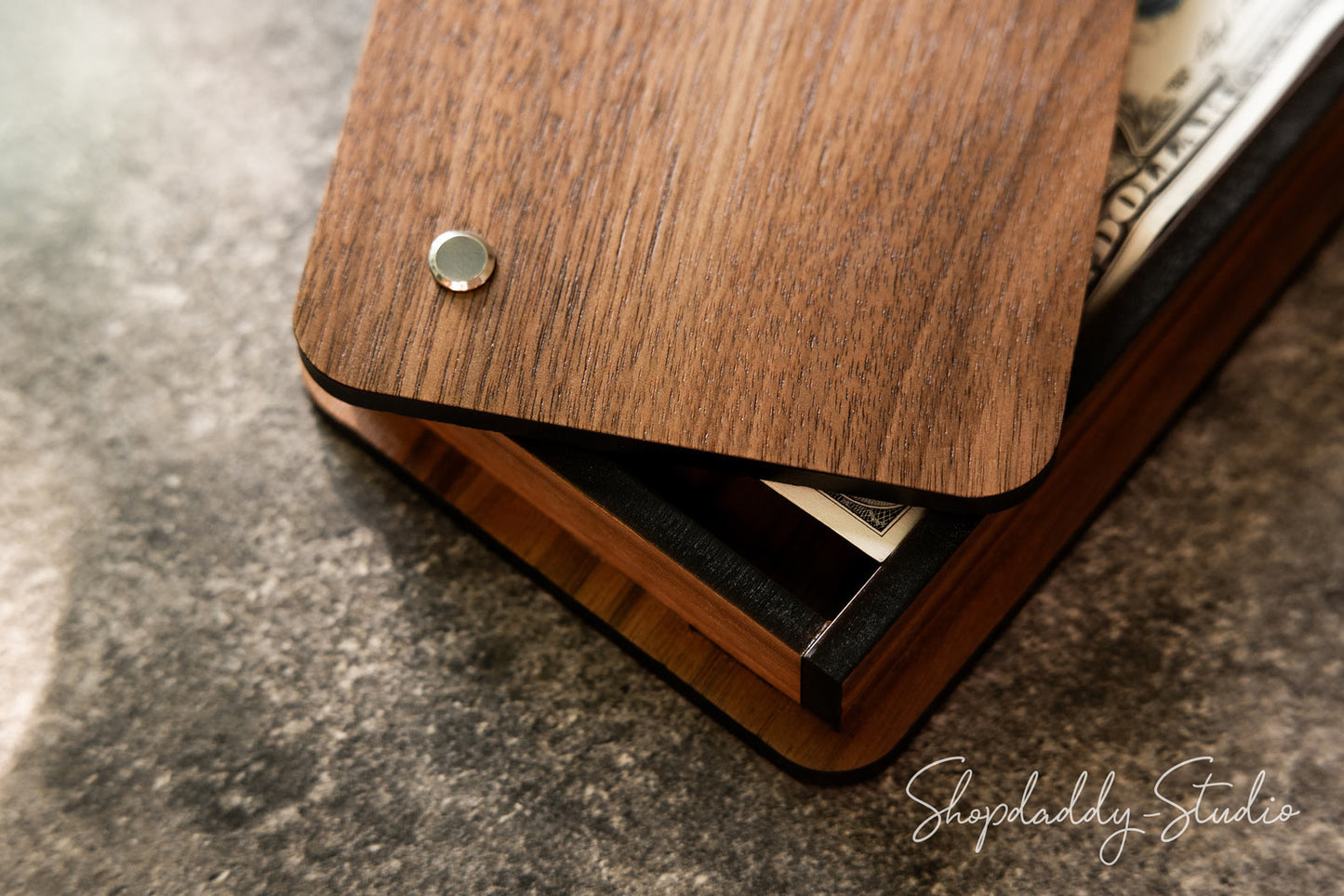 Wooden Check Holder Box with Rotating Lid