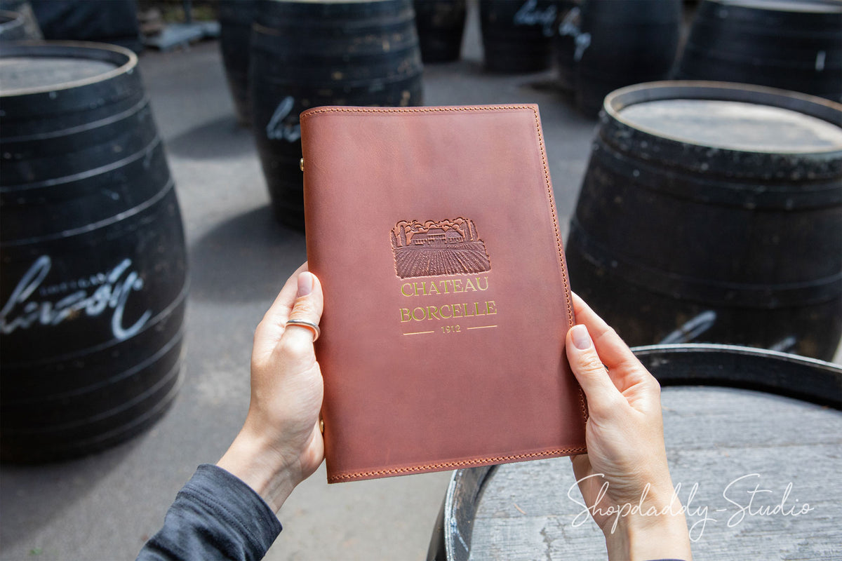 Brown Leather Menu Cover with Plastic Sleeves