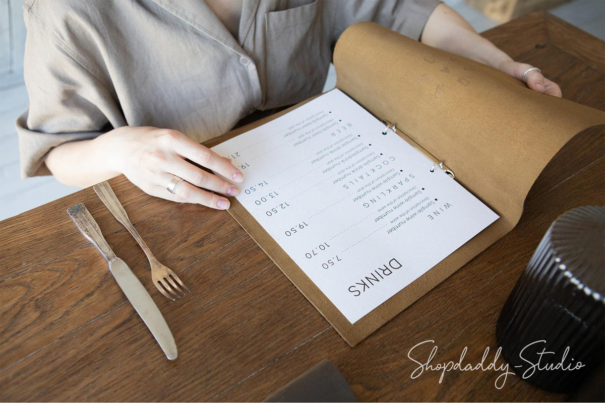 Olive Menu Folder with Rings Mechanism