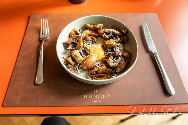 dining placemat made from recycled antique brown leather for a premium look.
