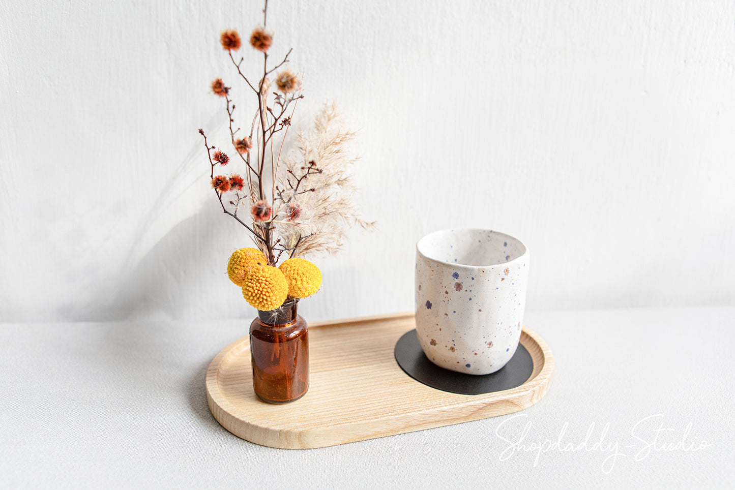 modern Walnut Wooden Tray with Leather Coaster