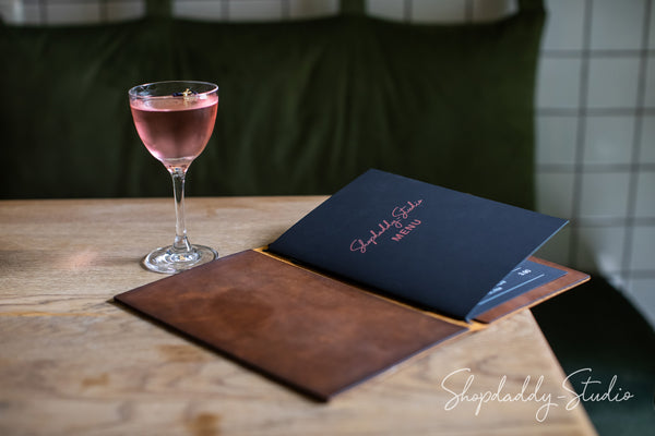 Rusty Double Leather Menu Cover with Elastic Band for restaurant
