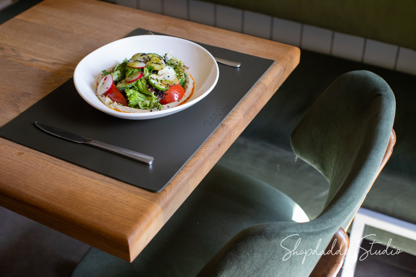 Restaurant Green Thick Leather Table Dining Placemat