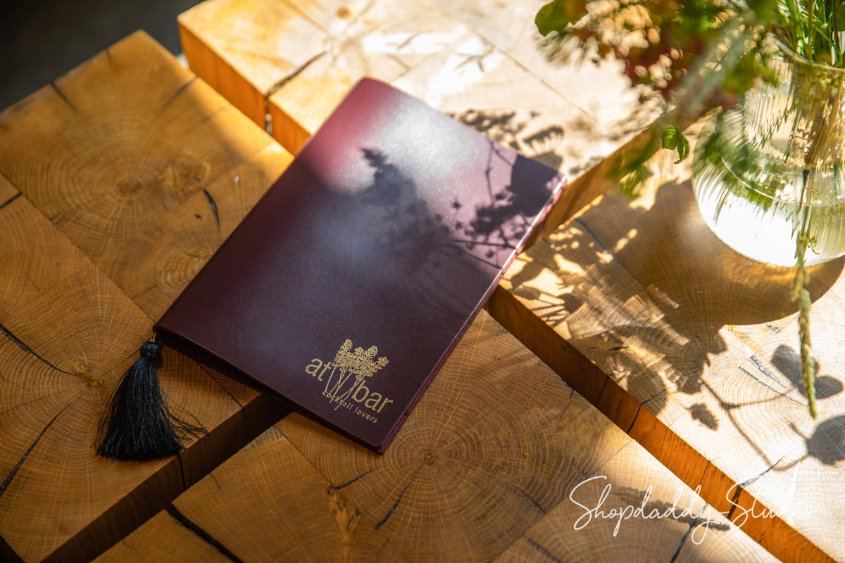 Bar Purple Thick Leather Menu Cover with Tassel