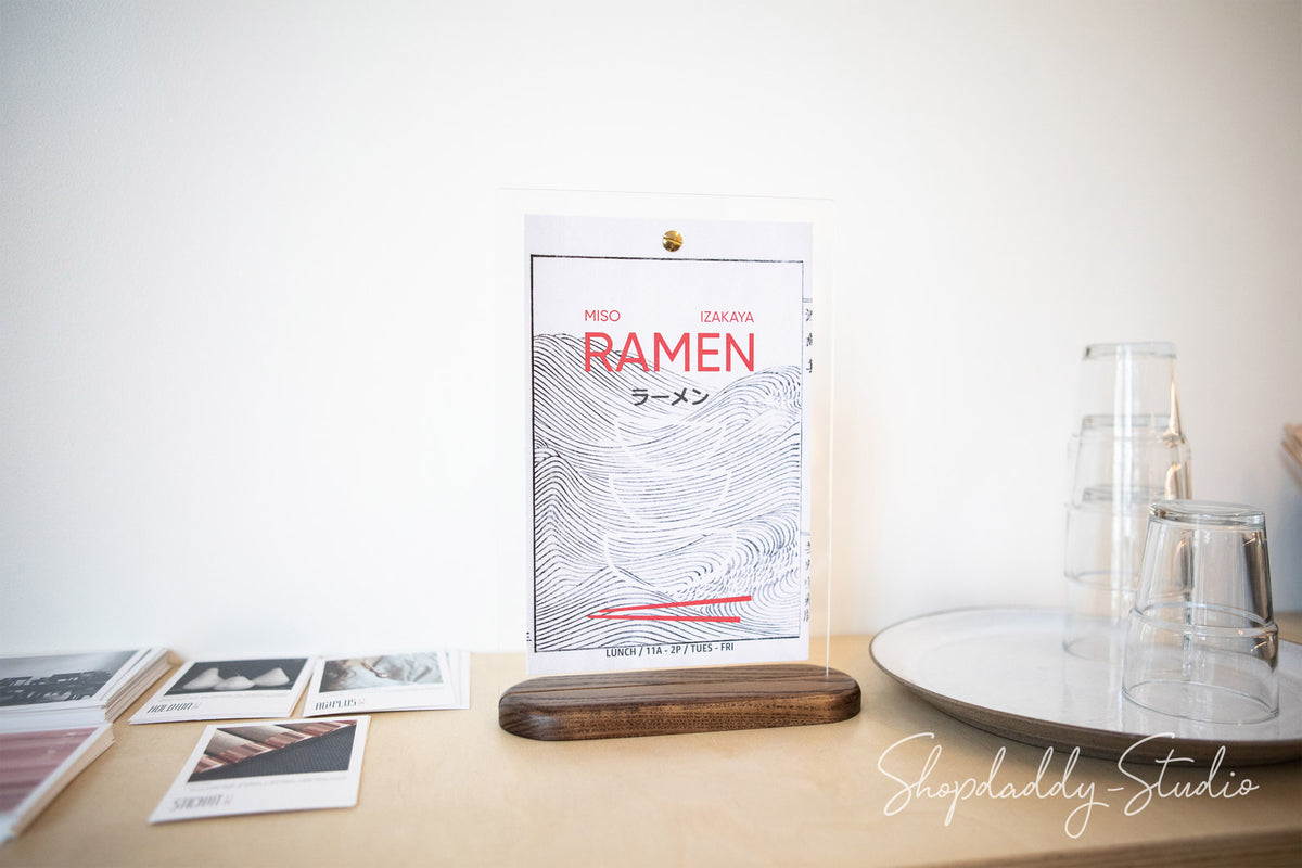 Walnut Wooden/Acrylic Table Menu Stand for restaurant