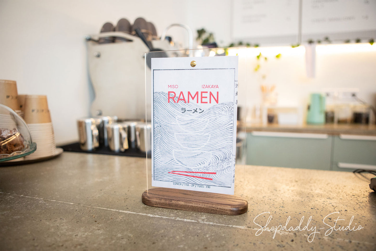 Walnut Wood/Acrylic Table Menu Stand