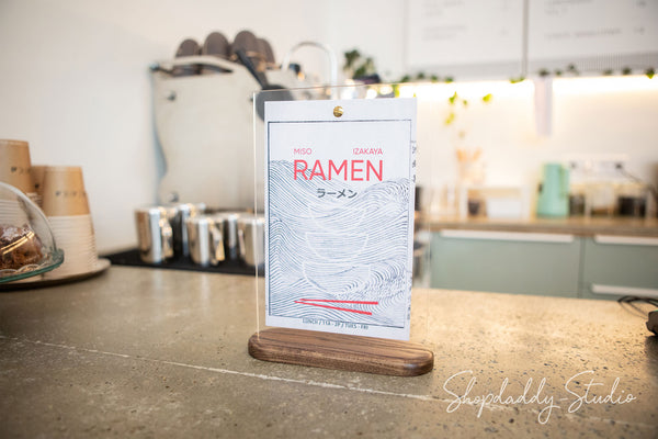 Walnut Wood/Acrylic Table Menu Stand