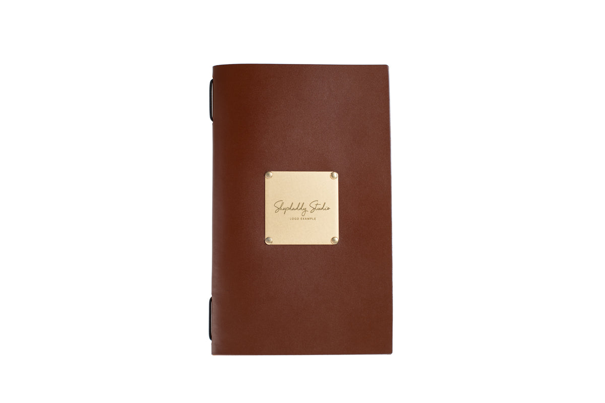 Brown Thick Leather Menu Cover with Brass Lable for pub