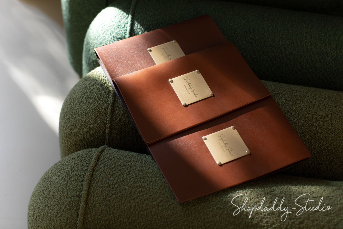 Brown Thick Leather Menu Cover with Brass Lable for bar
