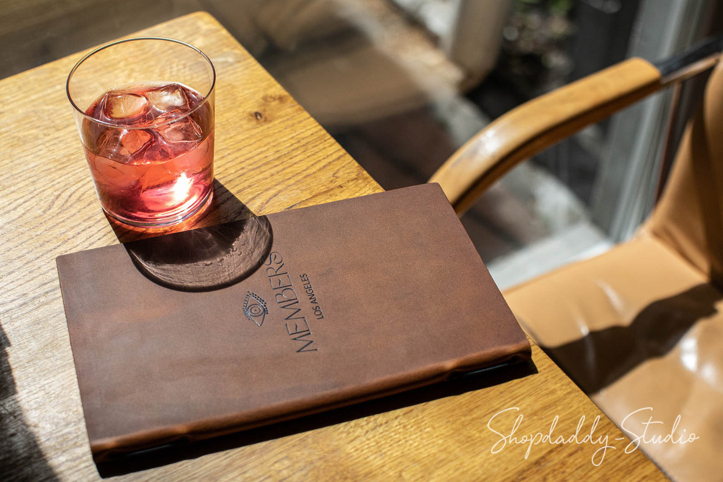 Rusty Double Leather Menu Cover with Elastic Band for wine list