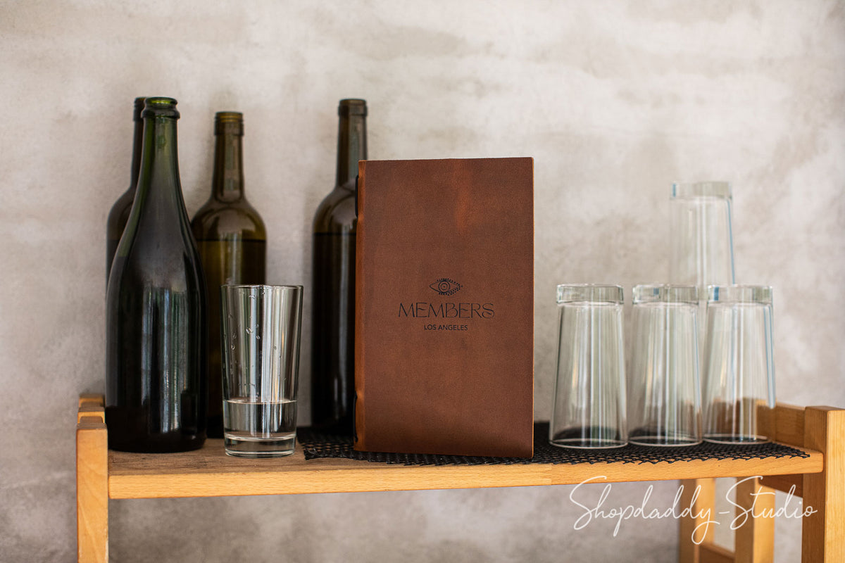 Rusty Double Leather Menu Cover with Elastic Band for bar