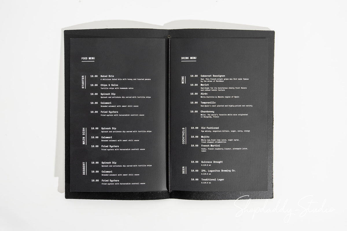 Personalized eco-friendly menu folder with elastic band
