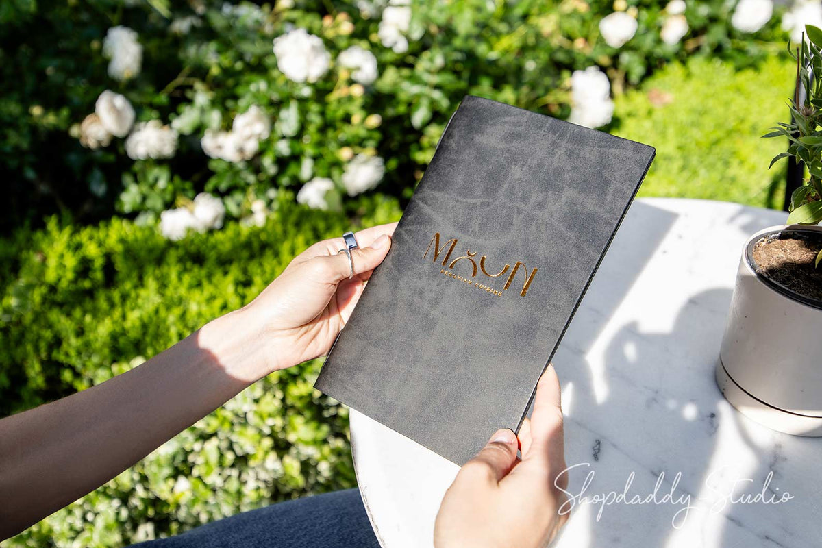Branded menu folder for hotel restaurant presentation