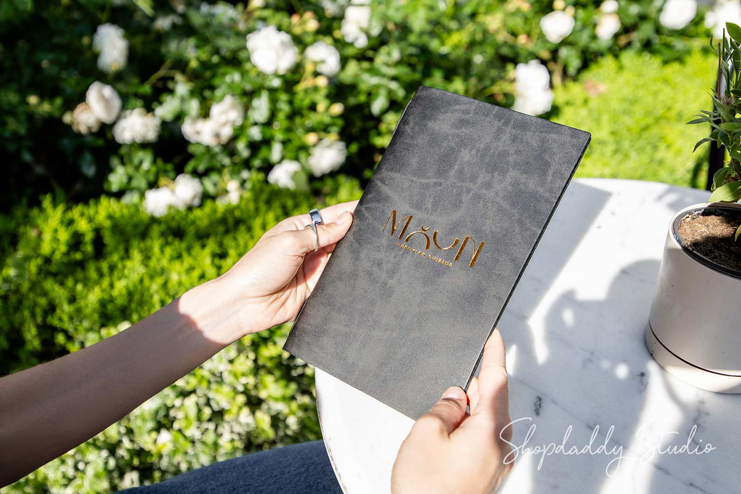 Branded menu folder for hotel restaurant presentation