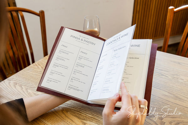 Purple Thick Leather Menu Cover With Plastic Sleeves for Restaurants