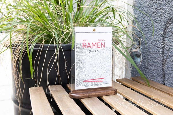Walnut Wooden/Acrylic Table Top Menu Stand