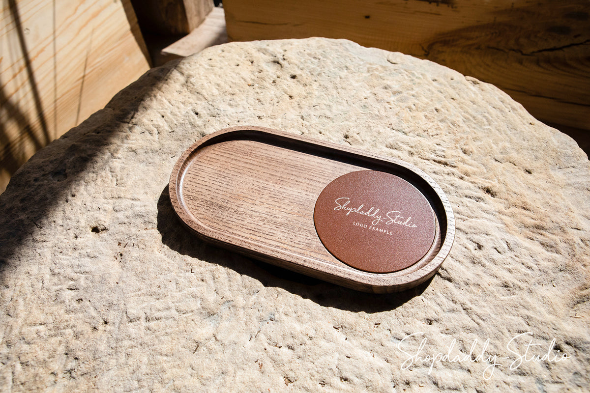 Walnut Wooden Tray with Leather Coaster for restaurant