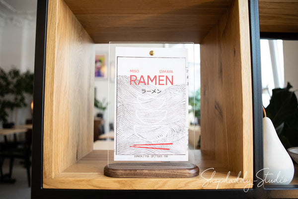 Walnut Wooden/Acrylic Table Top Menu Stand