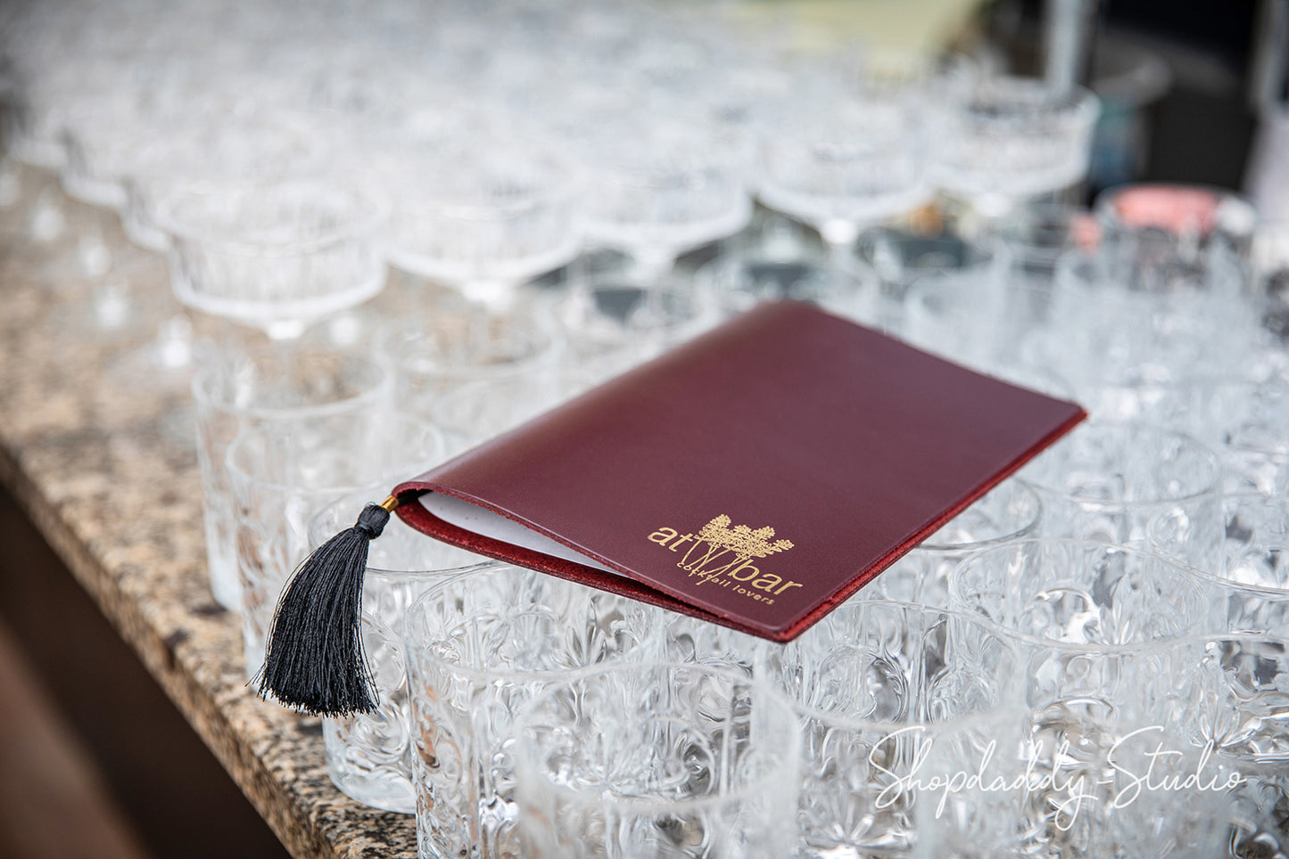 Purple Thick Leather Menu Cover with Tassel for restaurant