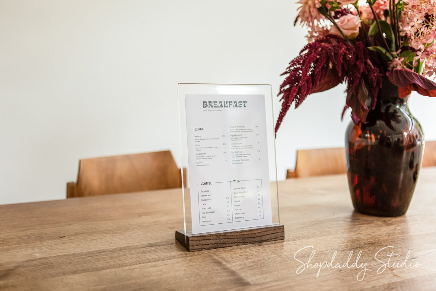Acrylic Table Stand with Walnut Wooden Inclined Stand for drink menu