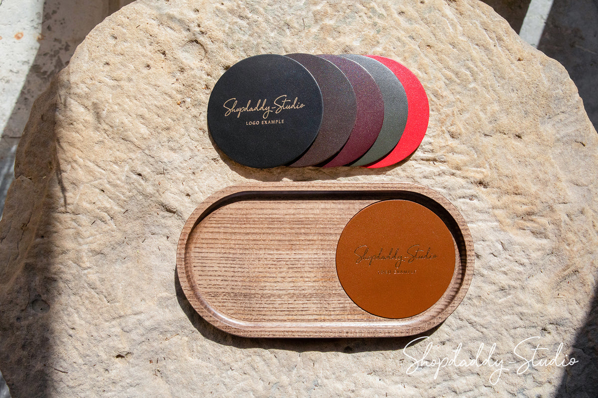 Elegant Walnut Wooden Tray with Leather Coaster