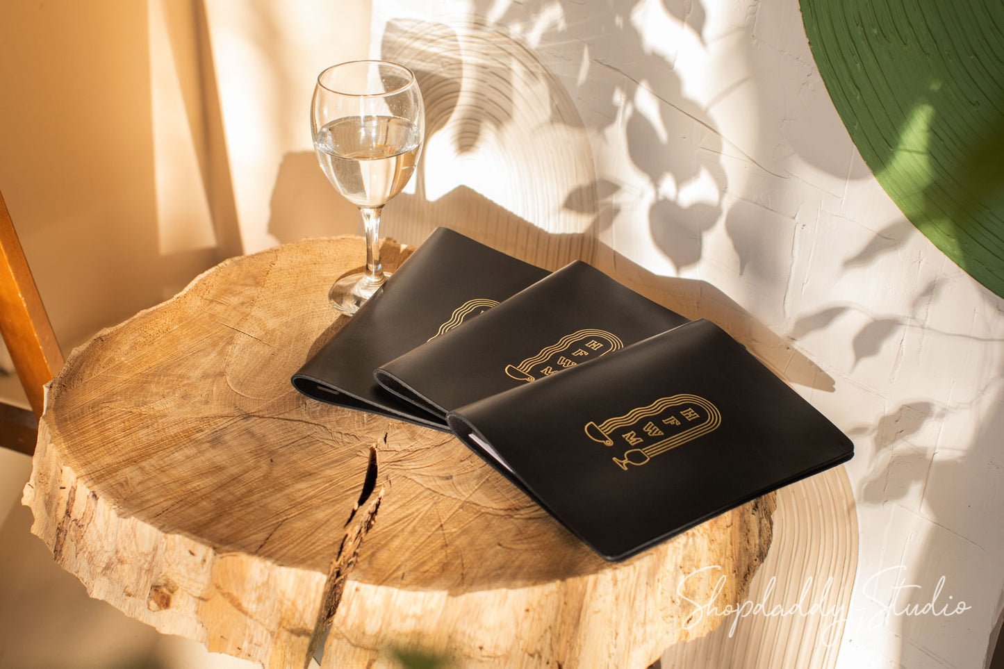Black Thick Leather Menu Folder with Plank