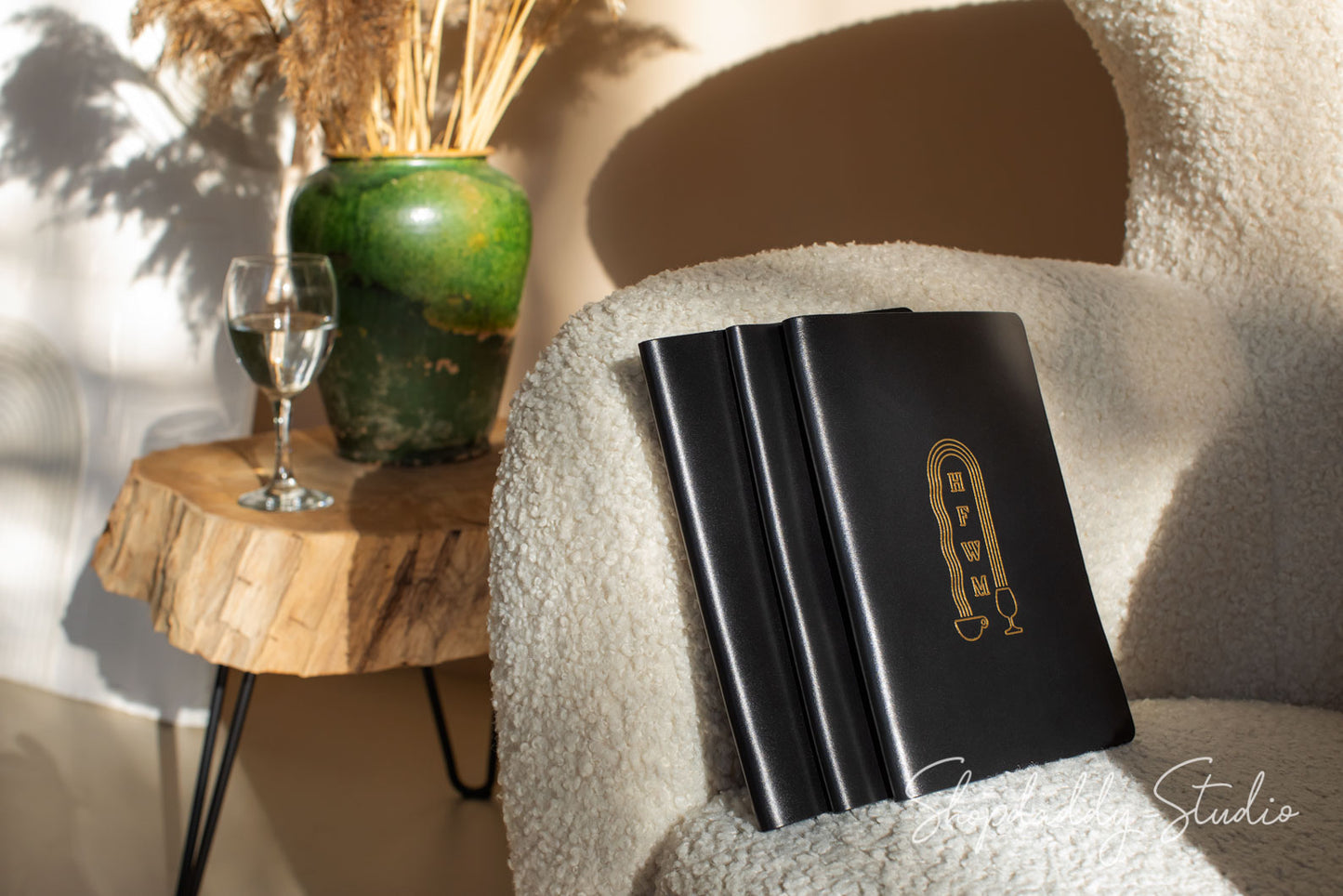 Black Thick Leather Menu Cover with Plank for pub
