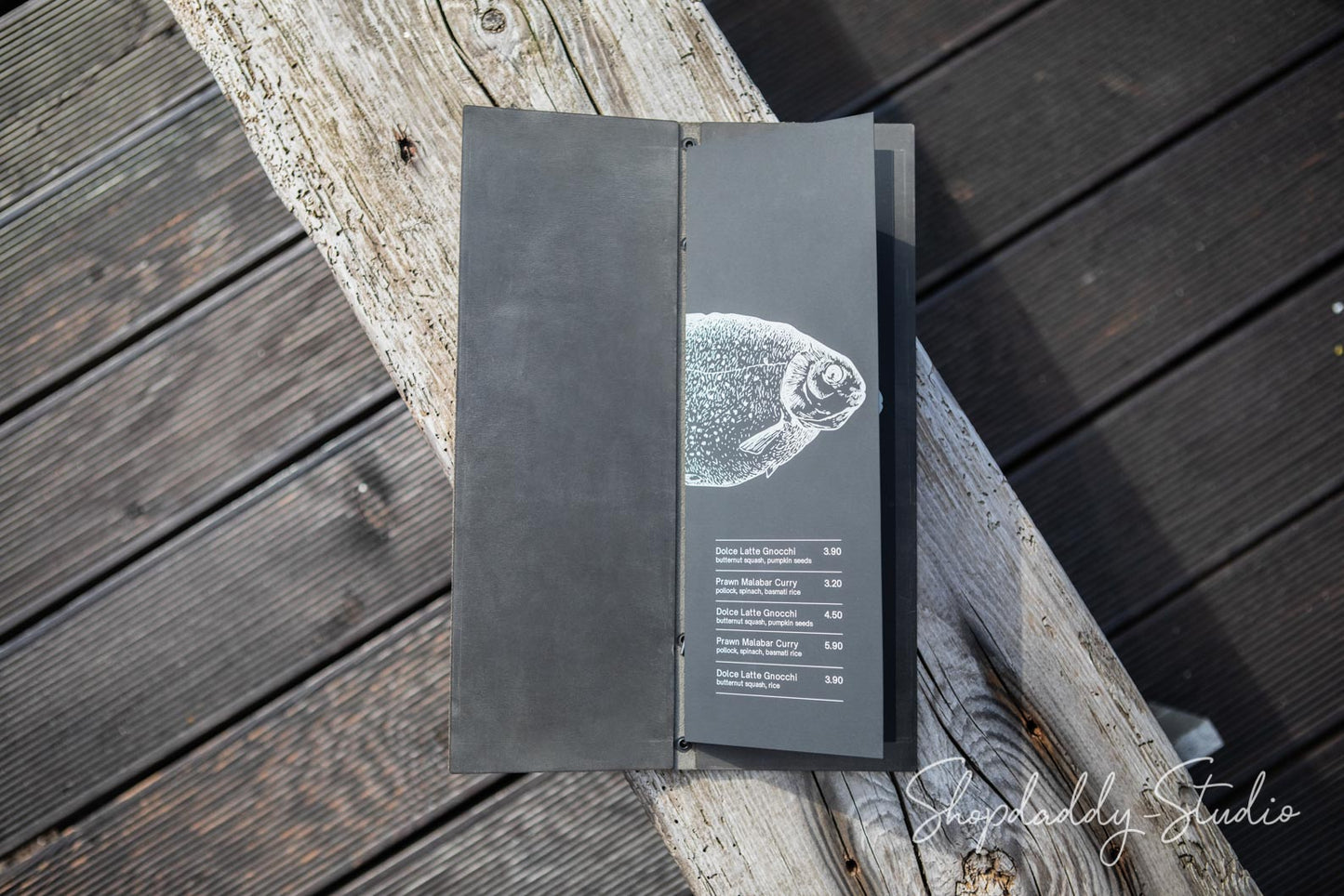 Green-Gray Double Leather Menu Cover with Elastic Band for breakfast menu
