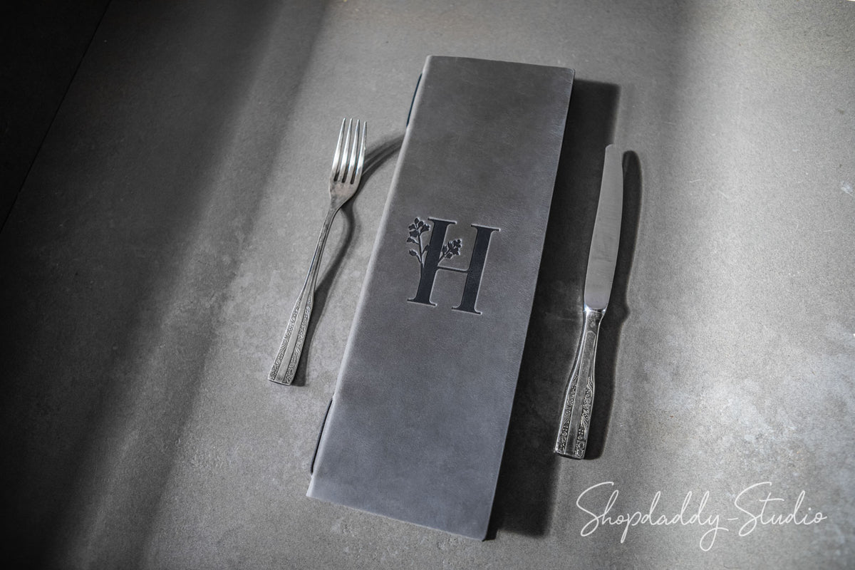 Green-Gray Double Leather Menu Cover with Elastic Band for restaurant