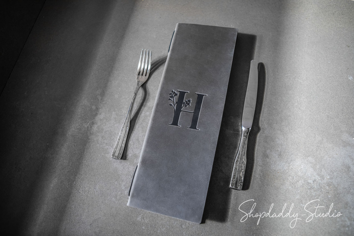 Green-Gray Double Leather Menu Cover with Elastic Band for restaurant