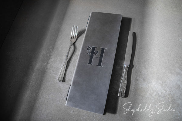 Green-Gray Double Leather Menu Cover with Elastic Band for restaurant
