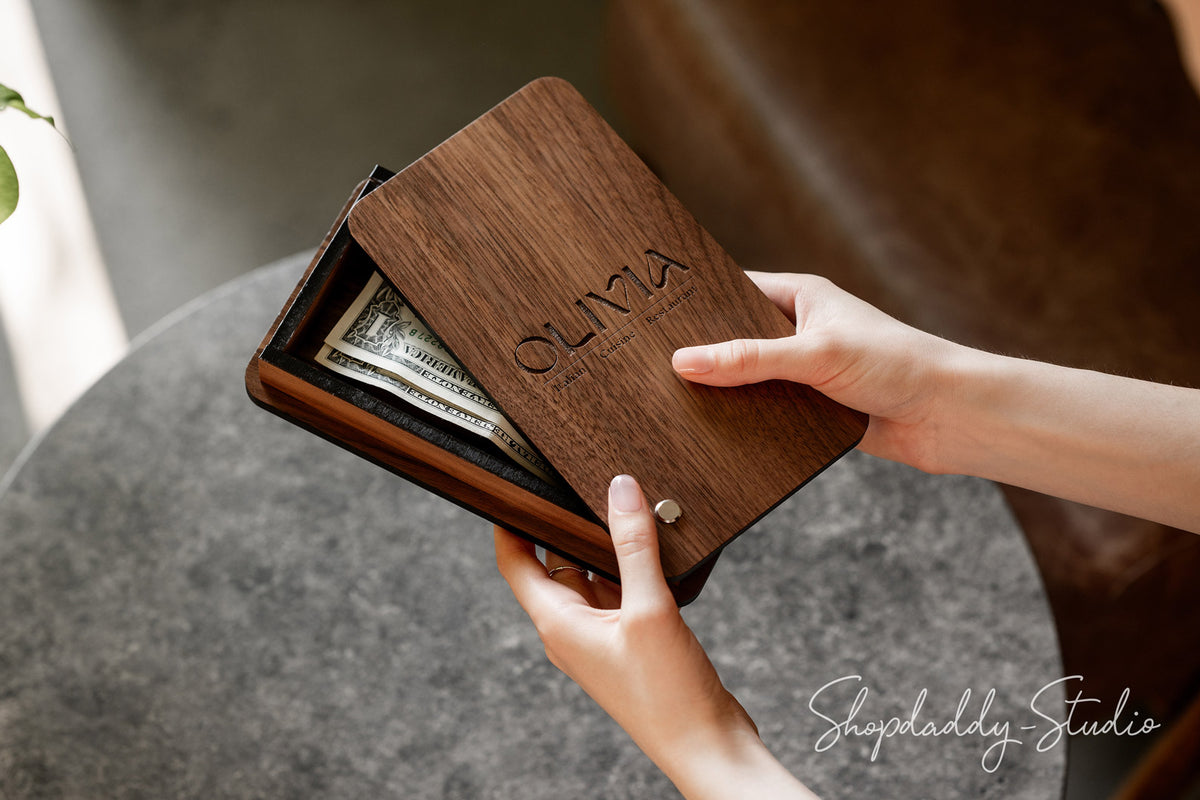 Wooden Check Presenter Box with Rotating Lid