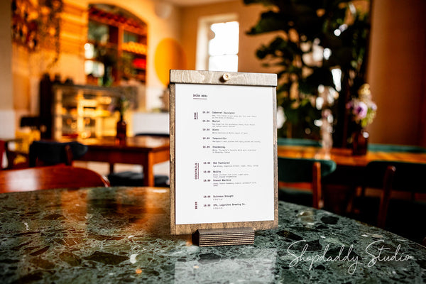 personalized wood tabletop menu for restaurant 