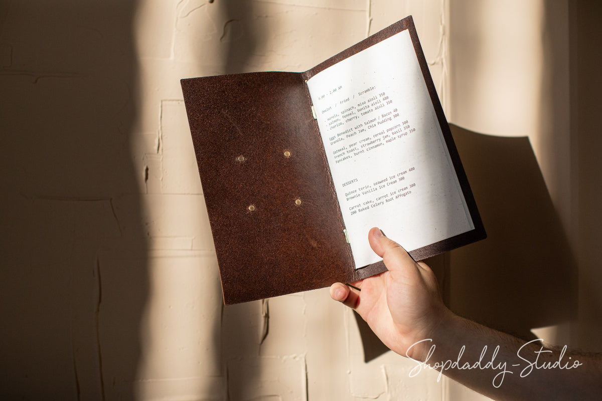 Brown Thick Leather Menu Cover with Brass Lable for restaurant 