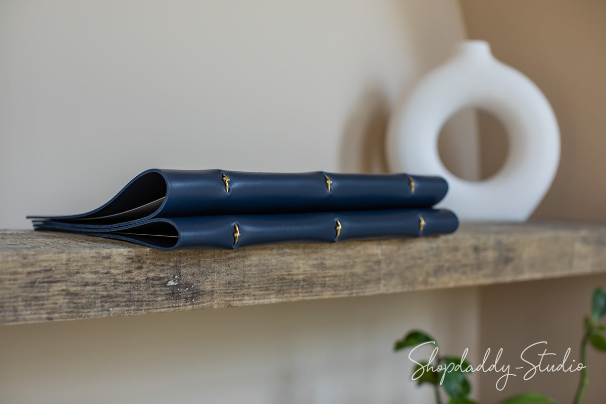 Dark Blue Thick Leather Menu Folder with Golden Rings