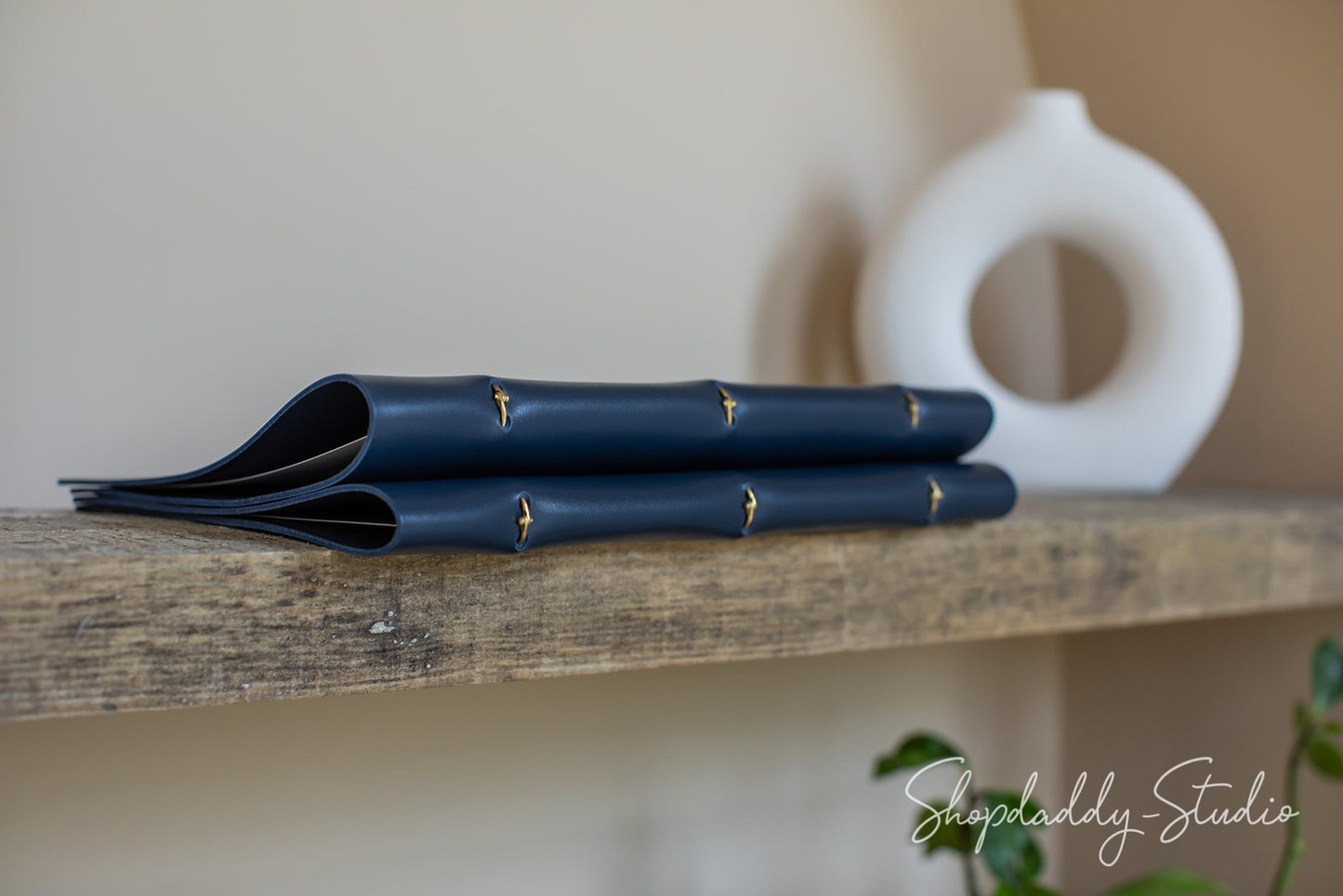 Dark Blue Thick Leather Menu Folder with Golden Rings
