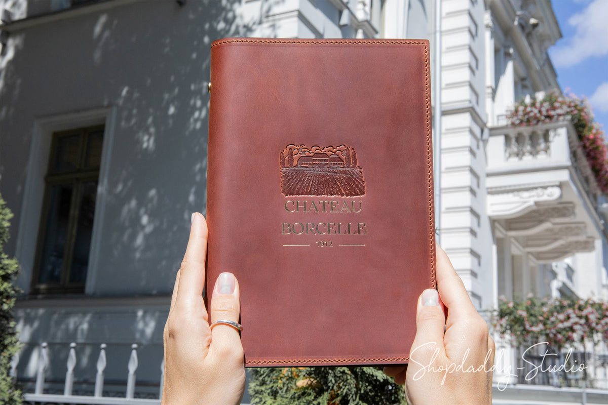 Brown Leather Menu Cover with Plastic Sleeves for wine menu