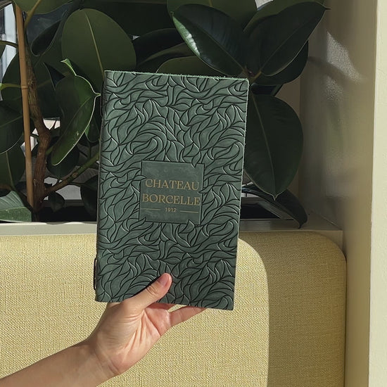 Green Leather Menu Cover with Leaf Pattern