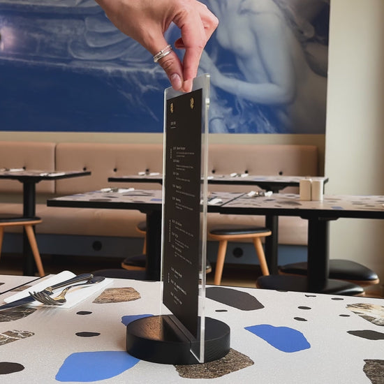 Acrylic Table Top Display with Wooden Black Round Stand