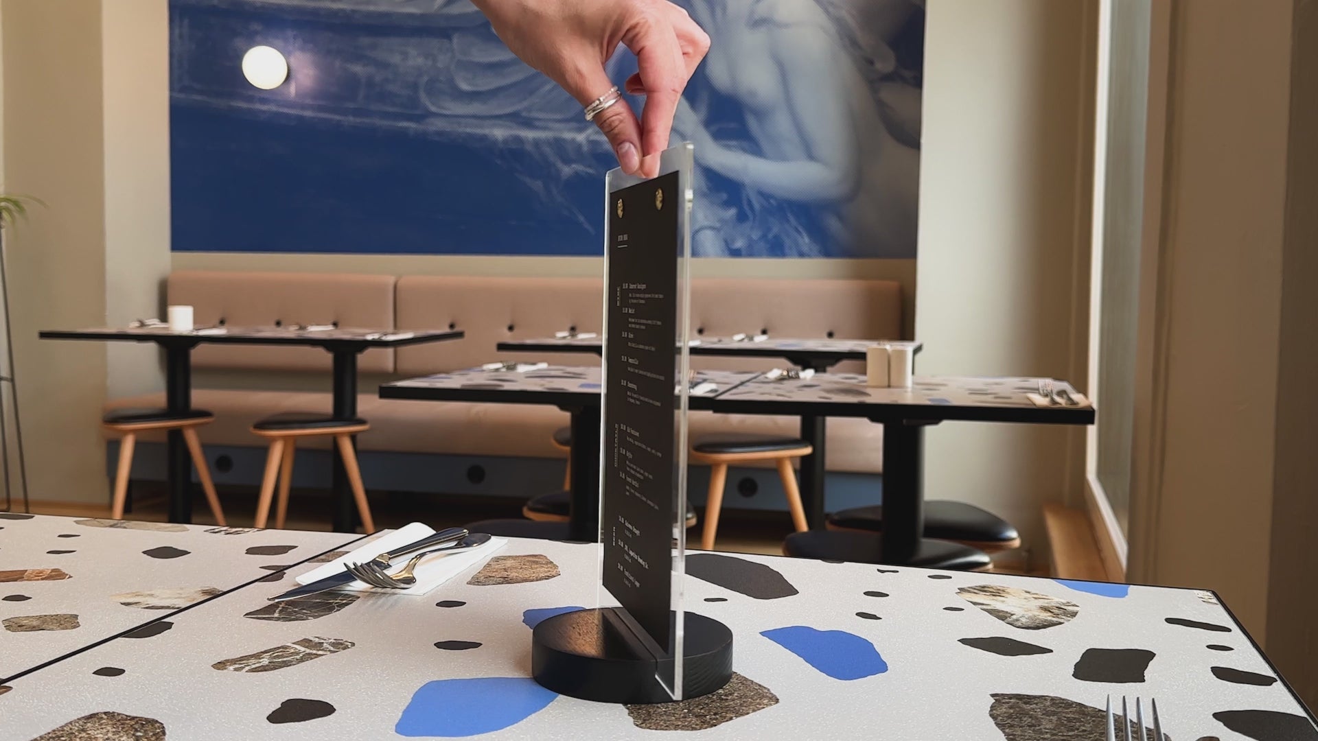 Acrylic Table Top Display with Wooden Black Round Stand